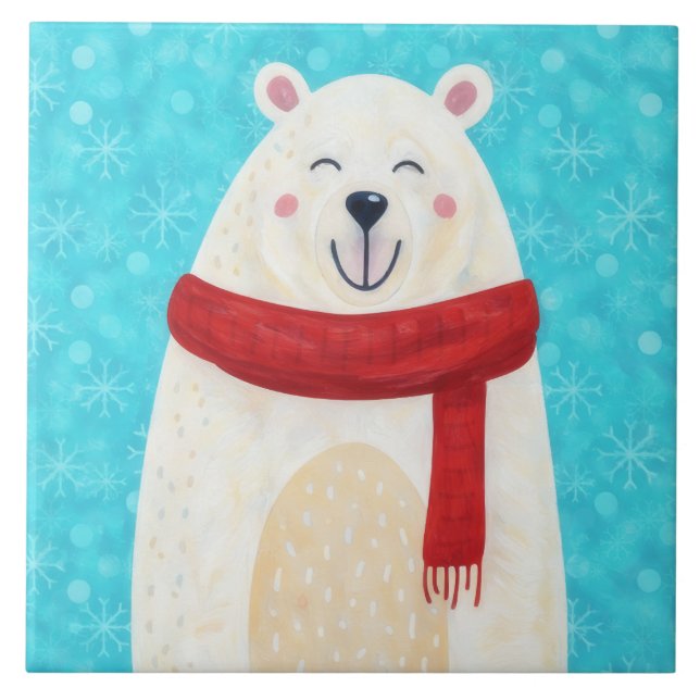 Cute Polar Bear Snow Winter Decorative Tile Fliese (Vorderseite)