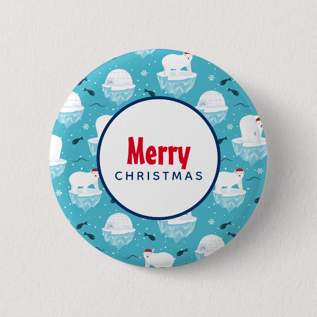 Cute Polar bears in Santa Hats Christmas Pattern Button (Vorderseite)