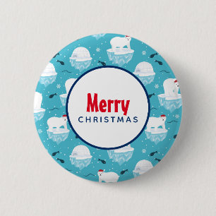Cute Polar bears in Santa Hats Christmas Pattern Button