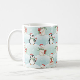 Cute Polar Bears & Penguins Christmas Pattern Mug Kaffeetasse