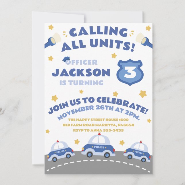 Cute Police Invitation for Birthday Officer Patrol Einladung (Vorderseite)