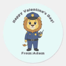 Cute police officer lion  Valentine  Runder Aufkleber
