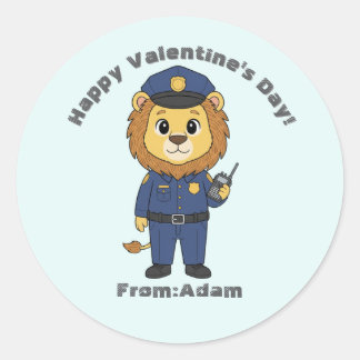 Cute police officer lion Valentine Runder Aufkleber