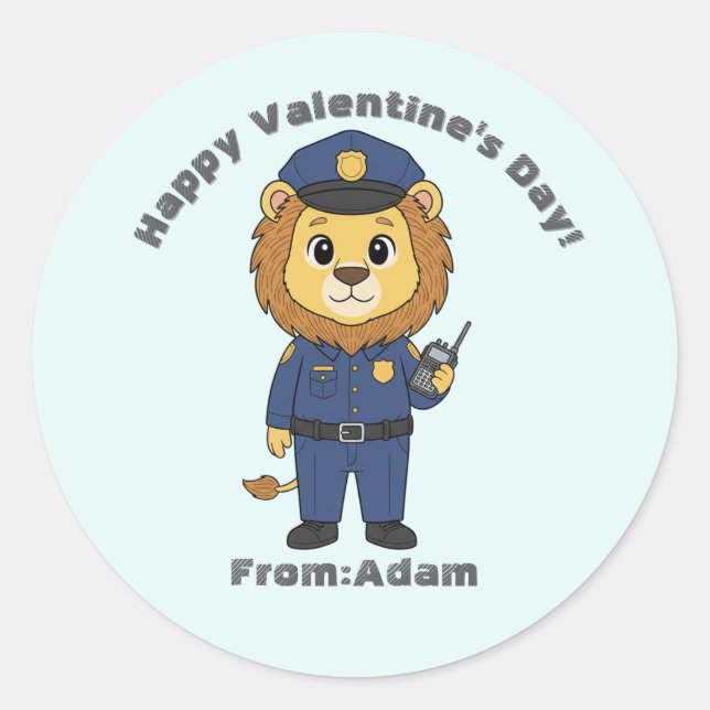 Cute police officer lion  Valentine  Runder Aufkleber (Vorderseite)