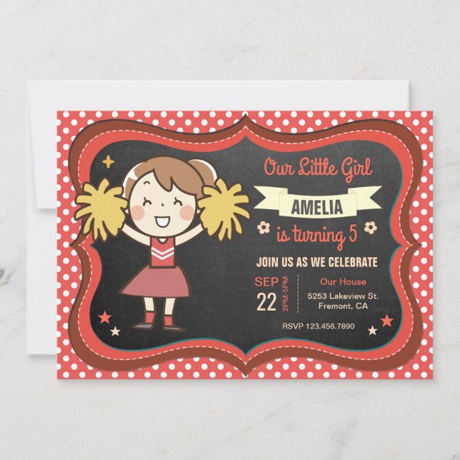 Cute Pom-pom girl Fille Anniversaire Invitation (Devant)