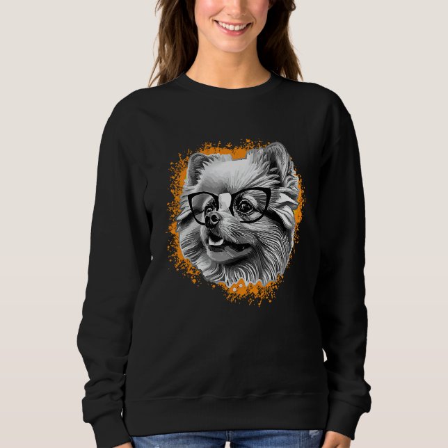 Cute Pomeranian Dog Wearing Nerd Glasses Funny Gra Sweatshirt (Vorderseite)