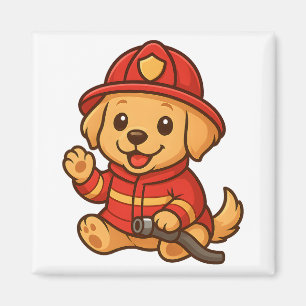 Cute pompier Golden Retriever Magnet cuisine
