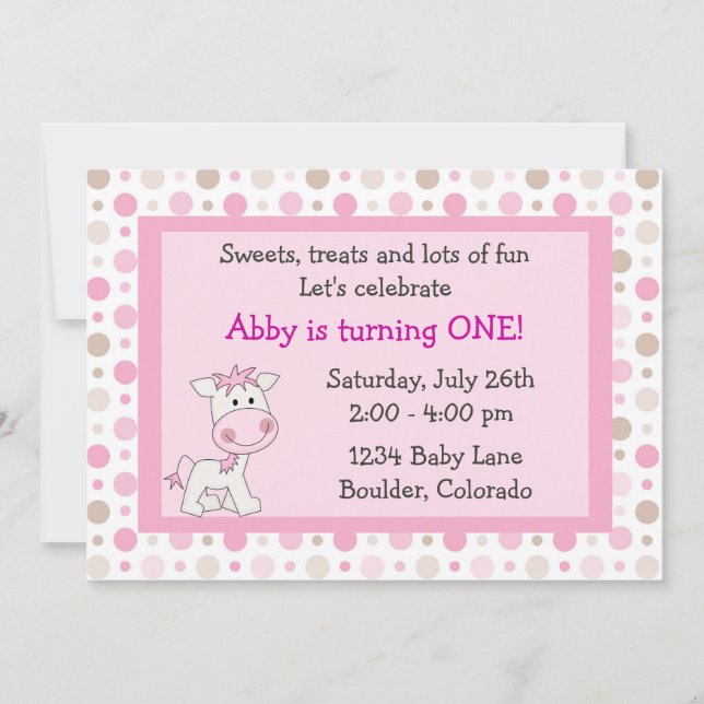 Cute Pony 1er anniversaire Invitation pour les fil (Devant)