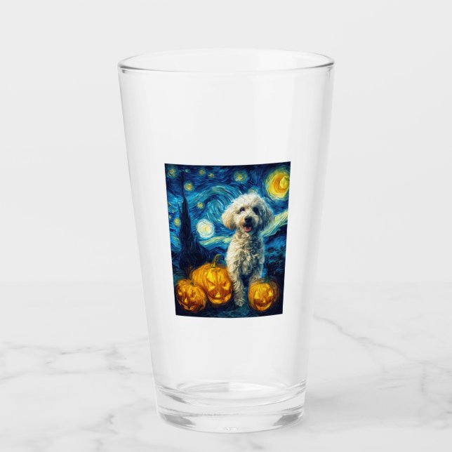 Cute Poodle Dog Halloween Jack O Lantern Pumpkin F Glas (Vorderseite)