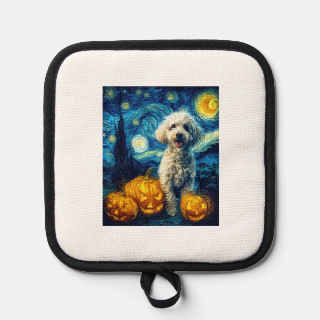 Cute Poodle Dog Halloween Jack O Lantern Pumpkin F Topflappen (Vorderseite)