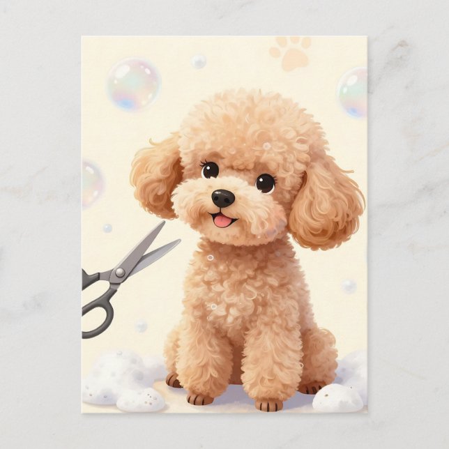 Cute Poodle Grooming Bubbles Scissors  Postkarte (Vorderseite)