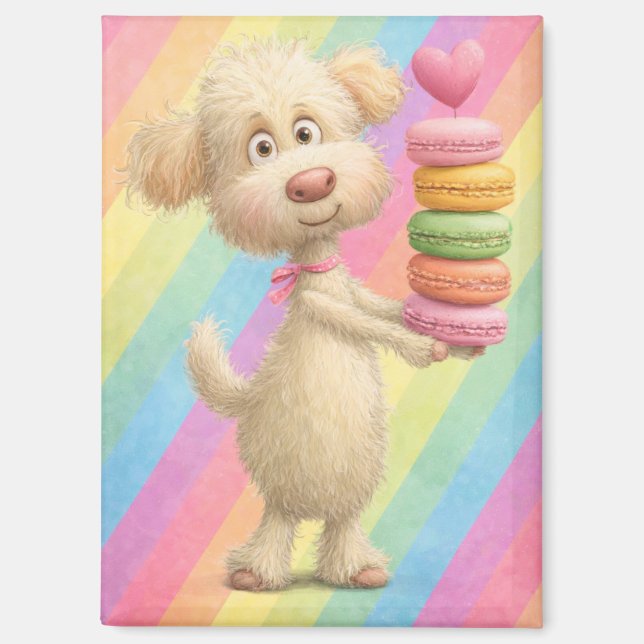 Cute Poodle Macaron Magnet – Rainbow Pastel Dog  (Recto)