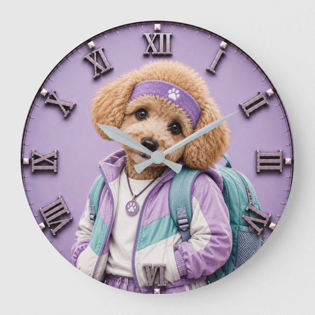 Cute Poodle Puppy Große Wanduhr (Vorderseite)
