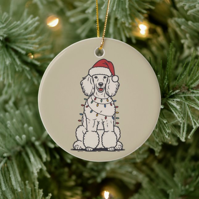 Cute Poodle Wrapped in Christmas Lights Holiday  Keramik Ornament (Baum)