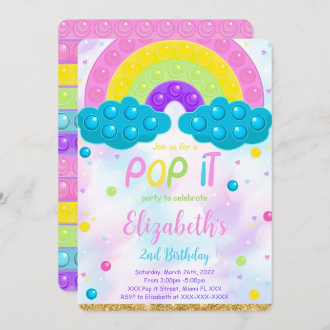 Cute Pop it Anniversaire Invitation (Devant / Derrière)