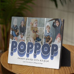 Cute Poppop Grandfather Photo Fotoplatte<br><div class="desc">Simple grandfather photo plaque featuring 3 family pictures for you to replace with your own,  the title "poppop",  a personalized saying,  and the grandkids names.</div>