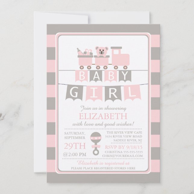 Cute Porte Filles Baby shower Invitation (Devant)