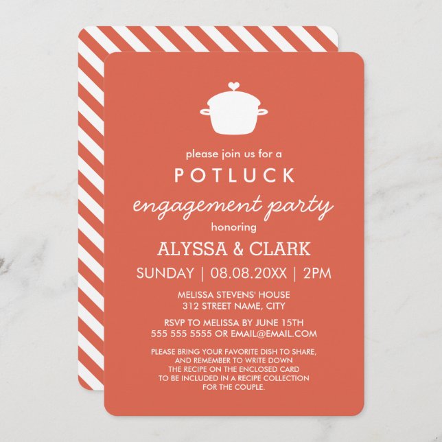 Cute Potluck Engagement Party Invitation (Devant / Derrière)
