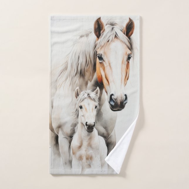 Cute poulain avec cheval-mère (Serviette à main)