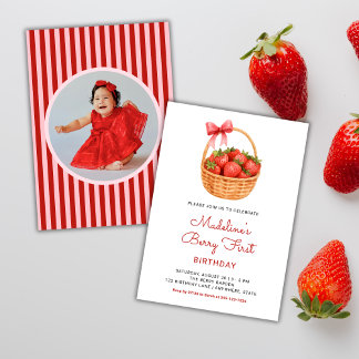 Cute Preppy Berry First 1st Birthday Photo Einladung