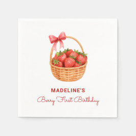 Cute Preppy Berry First Birthday Strawberry Serviette
