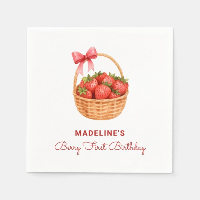 Cute Preppy Berry First Birthday Strawberry Serviette (Vorderseite)