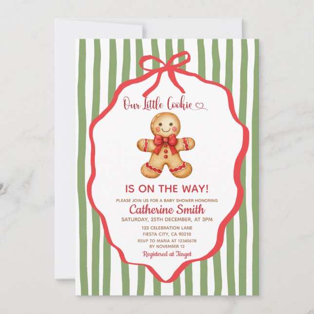 Cute Preppy Gingerbread Christmas Baby Shower  Einladung (Vorderseite)