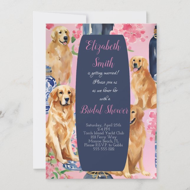 Cute preppy golden retriever invitation chien (Devant)