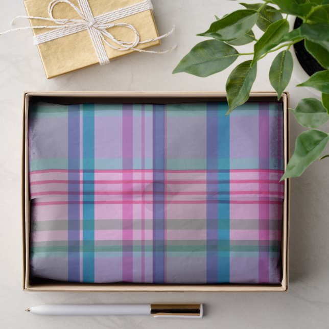 Cute Preppy Retro Plaid Pattern in Pink and Blue Seidenpapier (Geschenk)