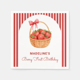 Cute Preppy Striped Berry First Birthday Serviette
