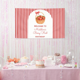 Cute Preppy Striped Berry First Birthday Welcome Banner
