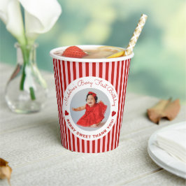 Cute Preppy Striped Berry First Girl Birthday Pappbecher