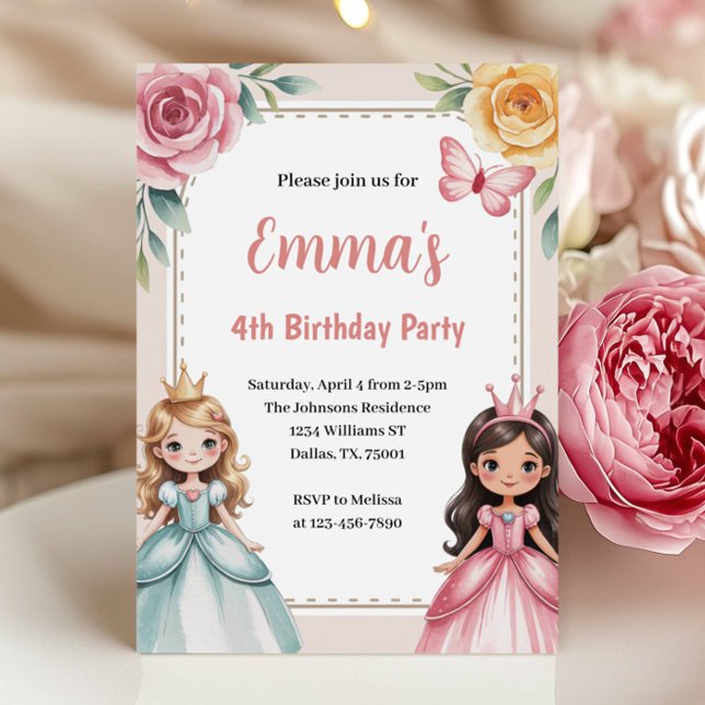 Cute Princess 4th Birthday Party Einladung (Von Creator hochgeladen)