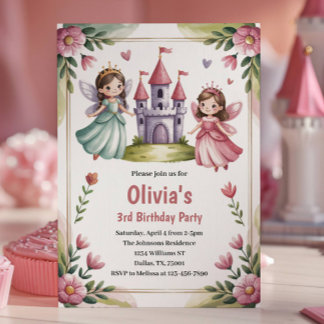 Cute Princess Fairy 3rd Birthday Party Einladung