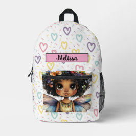 Cute Princess Fairy Black Girl Customizable Name Bedruckter Rucksack
