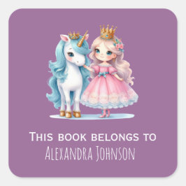 Cute Princess & Unicorn Lavender Enfants Étiquette
