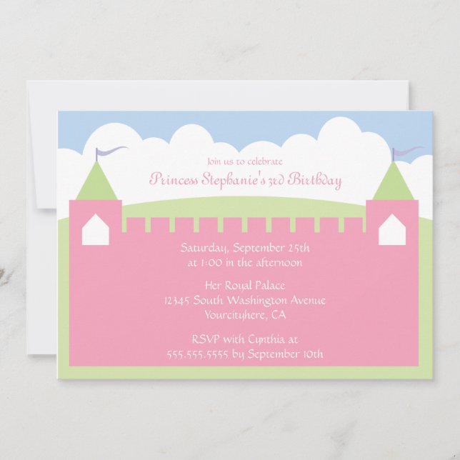 Cute princesse château invitation fête d'anniversa (Devant)