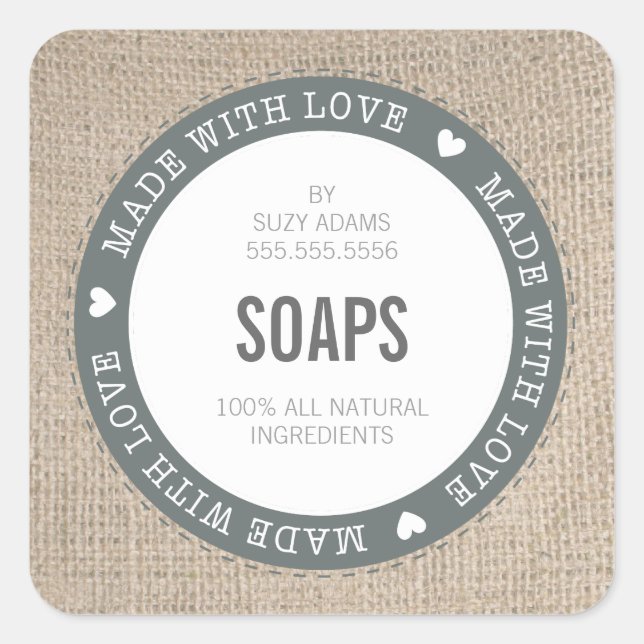 CUTE PRODUIT ÉTIQUETTE fabriqué avec tissu burlap  (Devant)