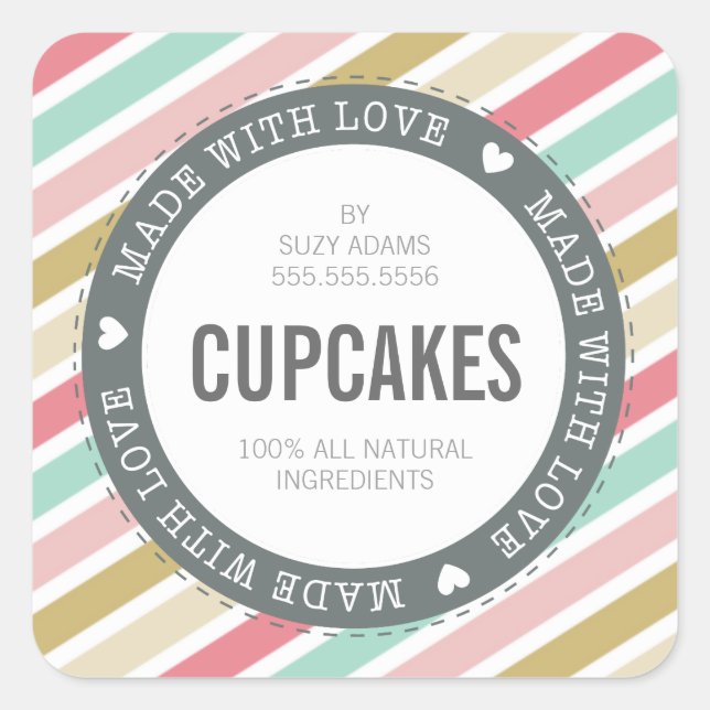 CUTE PRODUIT ÉTIQUETTE fait avec amour pastel colo (Devant)