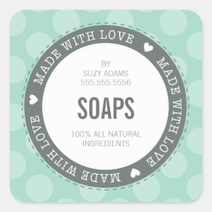 CUTE PRODUIT ÉTIQUETTE fait avec amour pois menthe