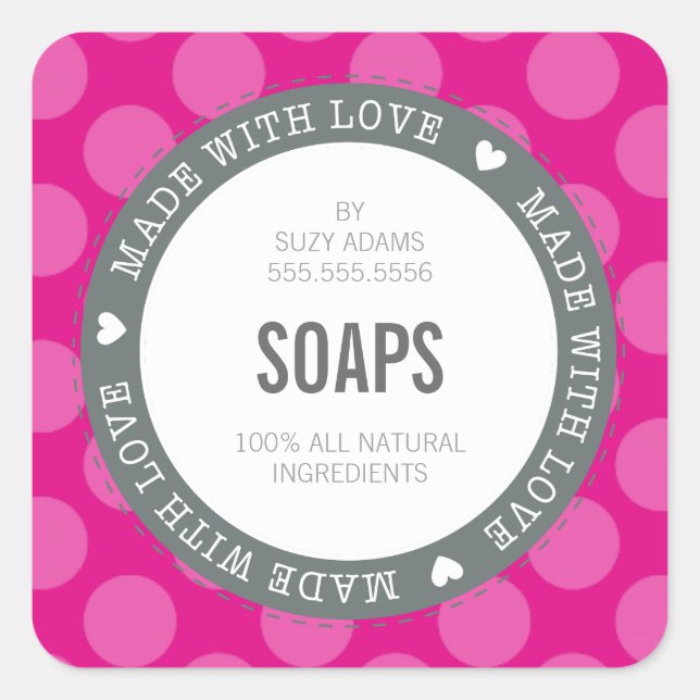 CUTE PRODUIT ÉTIQUETTE fait avec amour pois rose (Devant)
