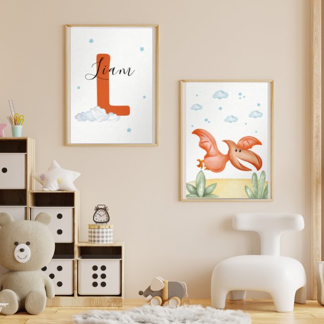 Cute Pterodactyl Nursery Wall Art Set Custom Name (Von Creator hochgeladen)