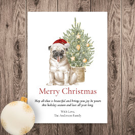 Cute Pug and Christmas Tree Pet Dog Feiertagskarte