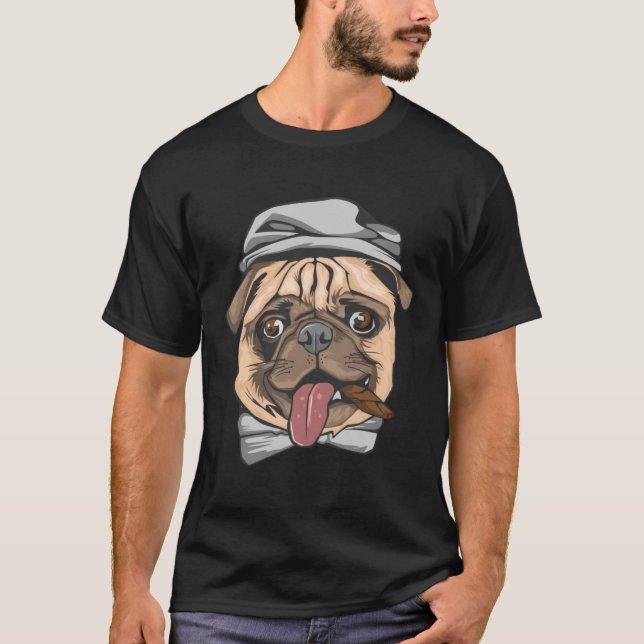 Cute Pug Dog Mafia Dog T-Shirt (Vorderseite)