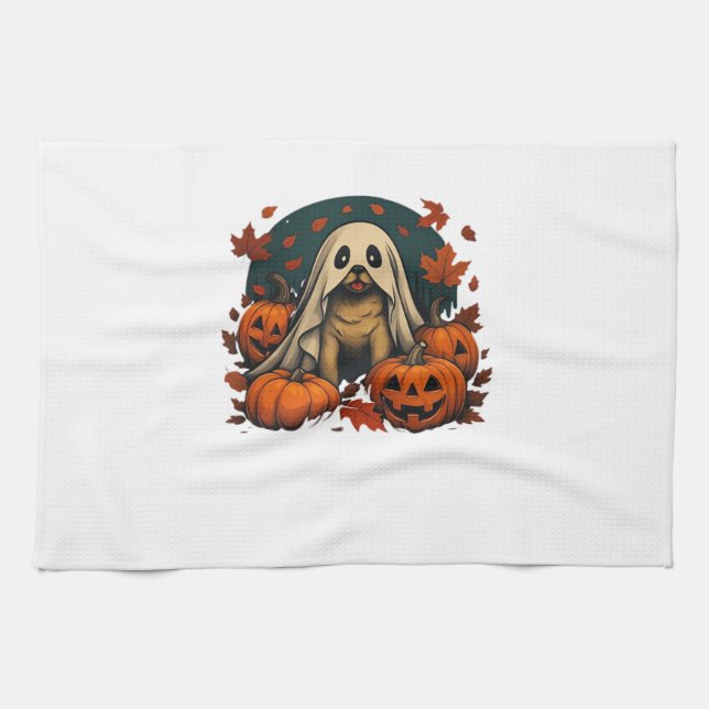 Cute Pug Dog With Pumpkins Fall Halloween Classic  Geschirrtuch (Horizontal)