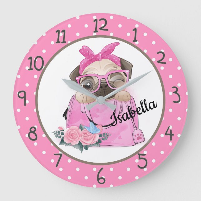 Cute Pug Große Wanduhr (Vorderseite)