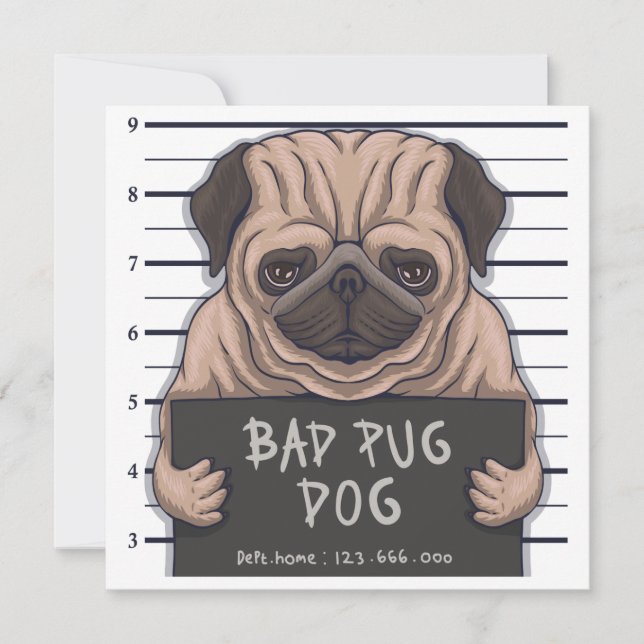 Cute Pug Invitation Einladung (Vorderseite)