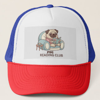 Cute Pug Reading Club Hat for Book Lovers Truckerkappe