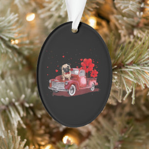 Cute Pug Valentine's Day Heart Truck Ornament