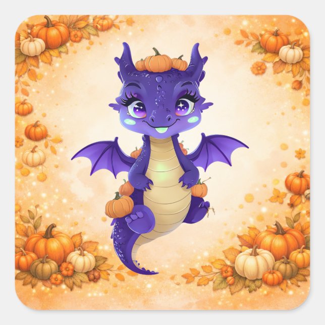 Cute Pumpkin Dragon Square Sticker (Vorderseite)